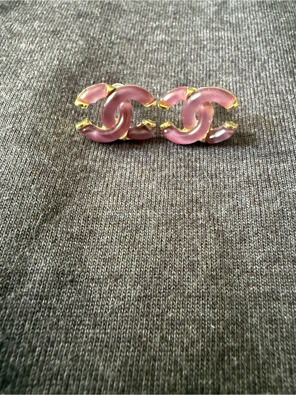 Pink Interlocking Circle Stud Earrings with Gold Trim